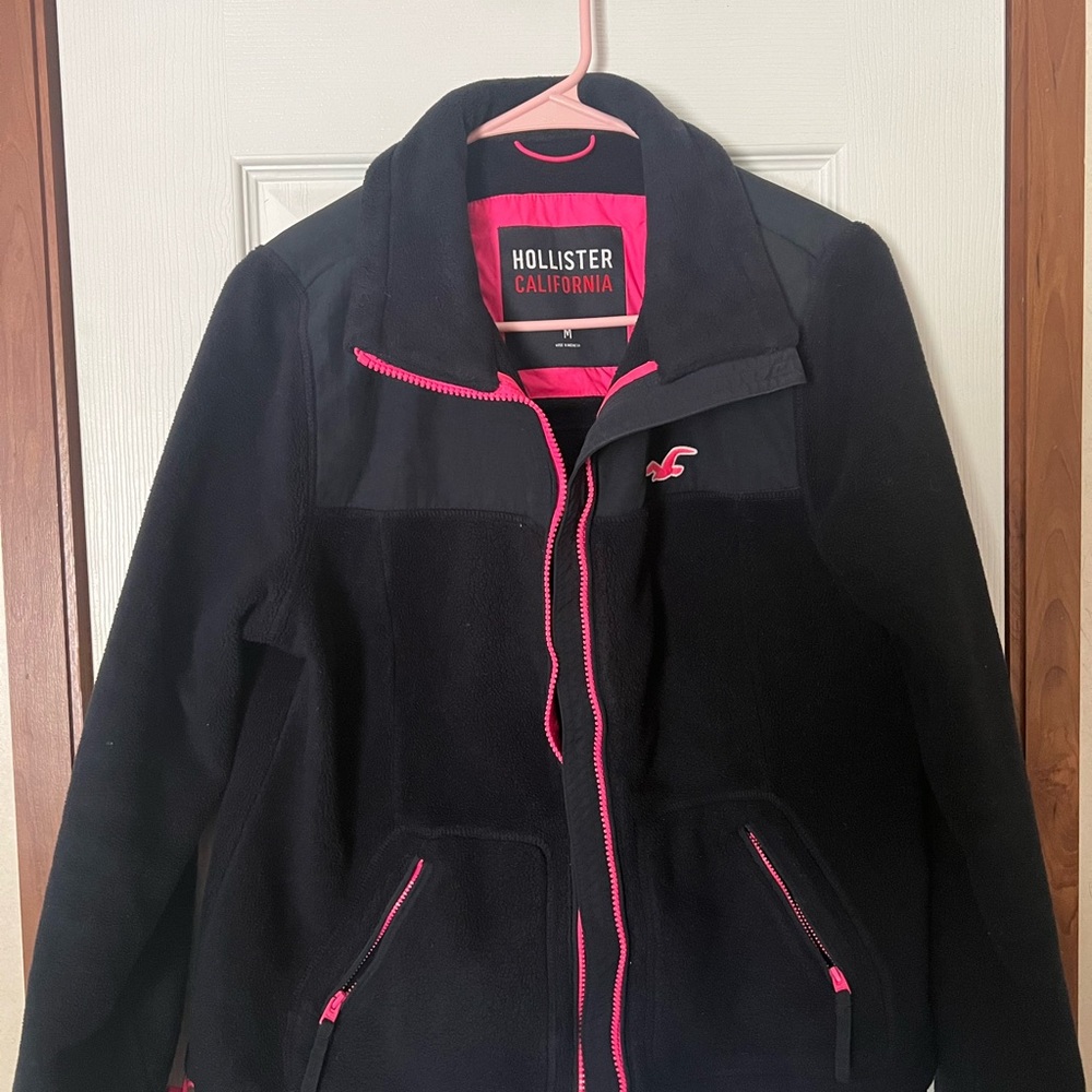 Hollister Women's Black Jacket with Pink Accents